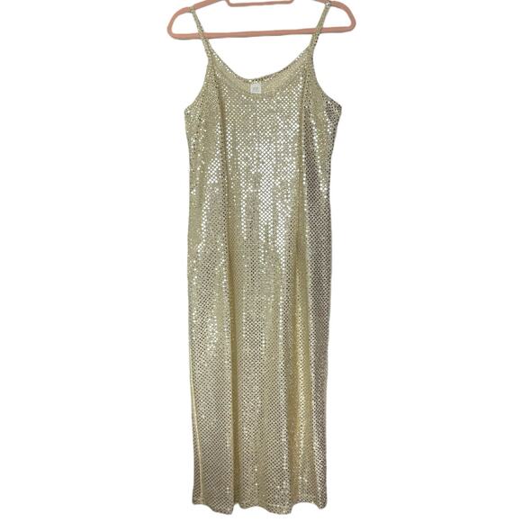 Vintage Sequin Slip Dress Midi 90s Y2K Glam Party Evening Gown Sz Medium Disco - Picture 1 of 8